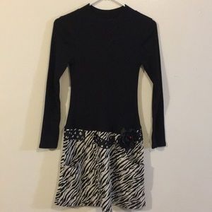 Bonnie Jean Black with Zebra print Dress Size 16 Perfect Like NEW Condition Cute